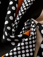 Colorblock Polka Dot Print Long Sleeve Round Neck Dress