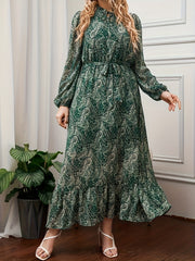 Paisley Print Lantern Sleeve Maxi Smock Dress