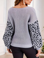 Leopard Print V Neck Pullover Sweater