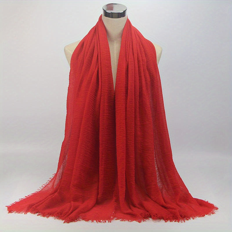 Casual Scarf Hijab Wrinkle Frayed Edge Shawl