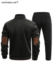 Men's Vintage Stand Collar Zip Up Sports Jacket & Comfy Pants