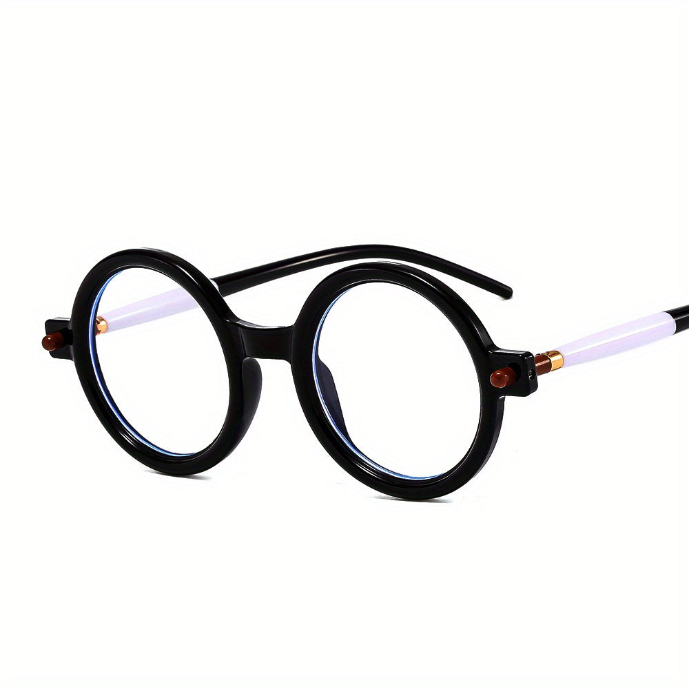 Men's Round Frame Flat Lens Glasses Vintage Eyewear