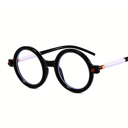 Men's Round Frame Flat Lens Glasses Vintage Eyewear