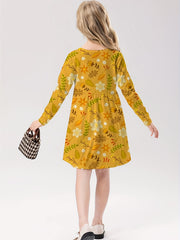 Girls Floral Long Sleeve Dress for Spring Fall