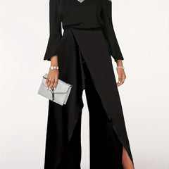 Sexy Split Wide Leg Jumpsuit Cold Shoulder High Waist