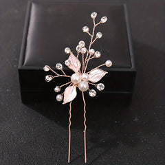 Crystal Faux Pearl Leaf Hair Pins Clips for Women Bride Hair Jewelry Wedding