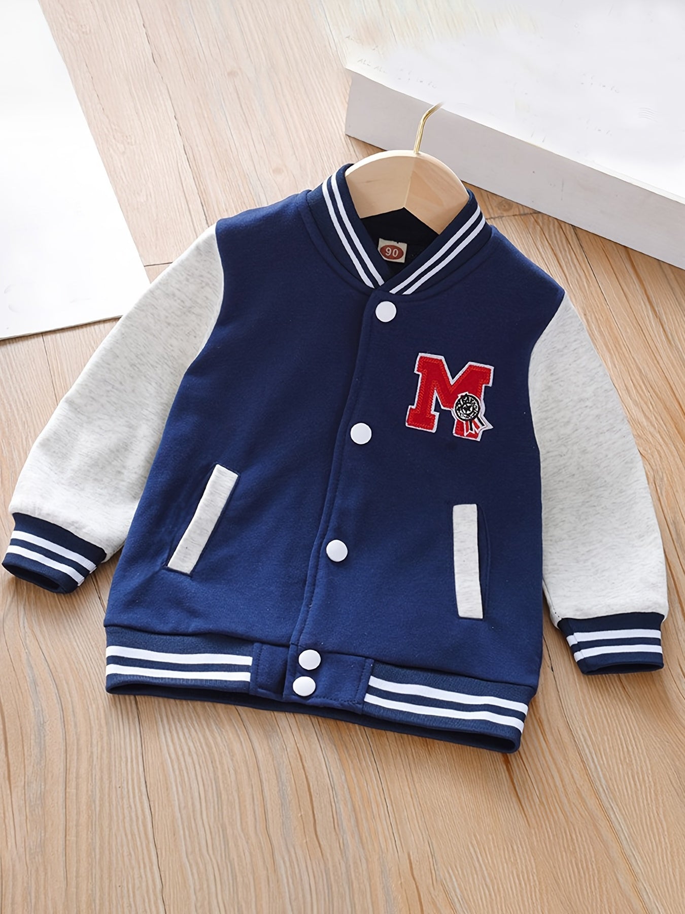 Boys Casual Baseball Jacket With M Patch for Autumn & Spring