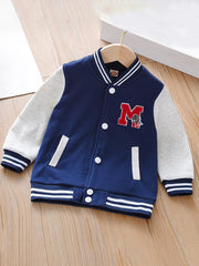 Boys Casual Baseball Jacket With M Patch for Autumn & Spring