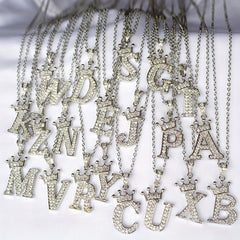 Zircon Crown Letter Necklace Pendant in Golden Plated Copper Chain
