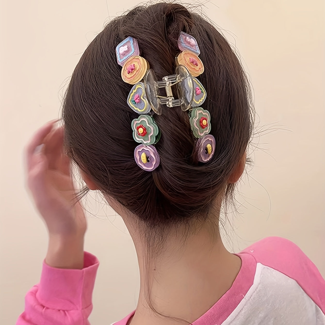 Cartoon Flowers Mahjong Hair Claw Clip Girls Hair Accessories