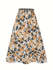 Boho Floral Print High Waist Tiered Skirts Pleated Vacation Layered Maxi