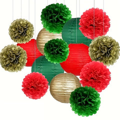 15pcs Green Red Golden Paper Flower Balls & Lanterns St. Patrick's Bridal Shower