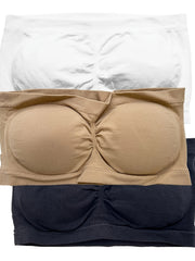 3 Pack Plus Size Basic Bandeau Set Women's Plus Solid Tube Bra 3pcs Set