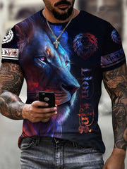 Lion 3D Print T Shirt Men's Summer Short Sleeve Tee For Outdoor Activities
