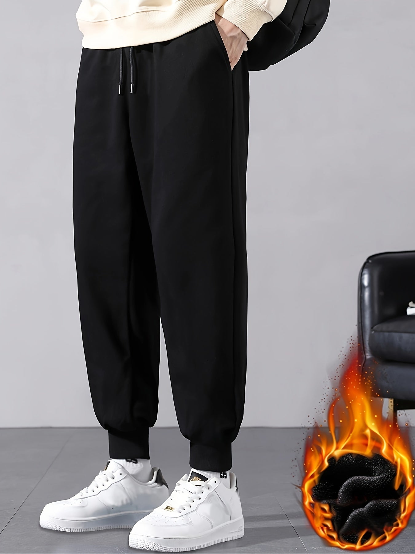 Men's Fleece Sweatpants Stretch Joggers for Winter