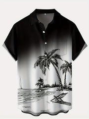 Coconut Tree Hawaiian Print Men's Short Sleeve Shirt for Summer Vacation