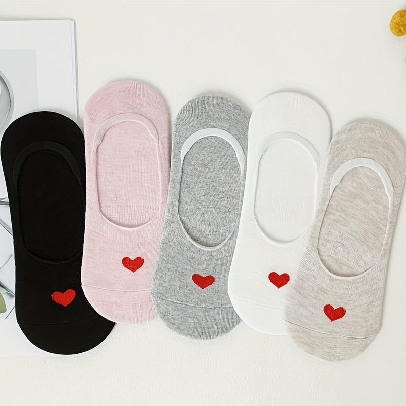 5 Pairs Heart Pattern No Show Socks Women's Ankle Sock Pack