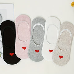 5 Pairs Heart Pattern No Show Socks Women's Ankle Sock Pack