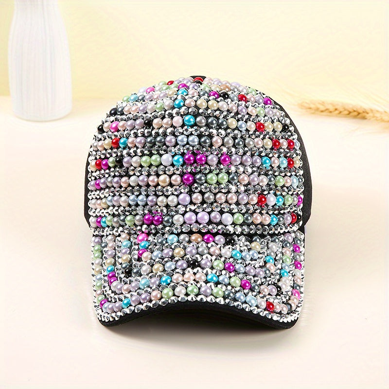 Sparkling Baseball Cap Colorful Rhinestone Faux Pearl Sun Hat