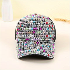 Sparkling Baseball Cap Colorful Rhinestone Faux Pearl Sun Hat