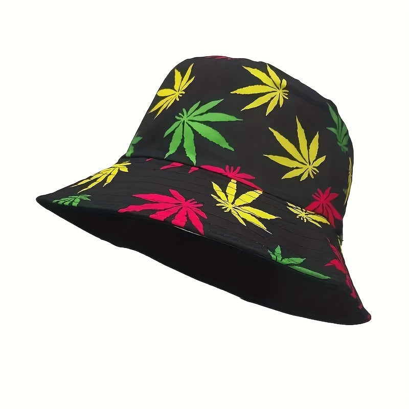Leaf Print Bucket Hat Unisex Sunshade Basin Hat Lightweight Fisherman Cap