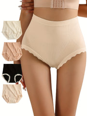 4pcs Scallop Trim Briefs Breathable Intimates Panties Women's Lingerie
