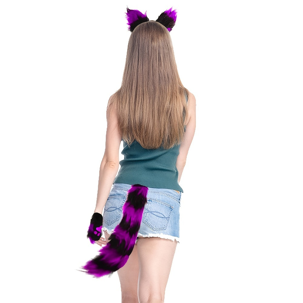 Cat Wolf Fox Tail Faux Fur Headband Paw Gloves Set Adults Children Fancy Party