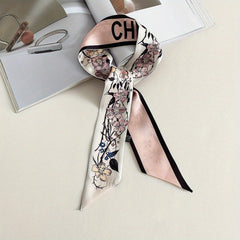Flower Print Skinny Scarf Neckerchief Hair Ribbon Twilly Scarf