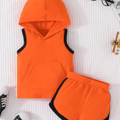 Toddler Boys Hooded Vest & Shorts Set Pop Cotton Casual Summer Clothes