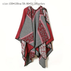 Floral Jacquard Shawl Thick Boho Wrap Windproof Cape Blanket Scarf