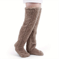 Solid Fuzzy Thigh High Socks Warm Over The Knee Socks Women's Stockings