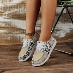 Women's Lace Up Canvas Loafers Comfy Low Top Sneakers