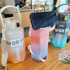 1600ml Gradient Plastic Water Cup Double Drinking Straw