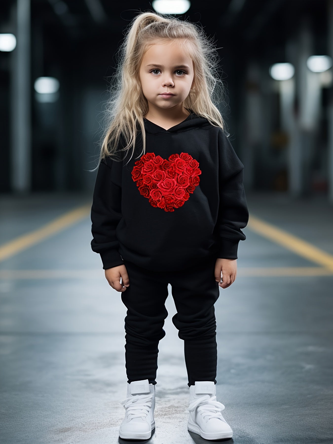 OERYUI Rose Heart Print Hoodies Pants Set For Kids Spring Fall Sports