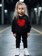 OERYUI Rose Heart Print Hoodies Pants Set For Kids Spring Fall Sports