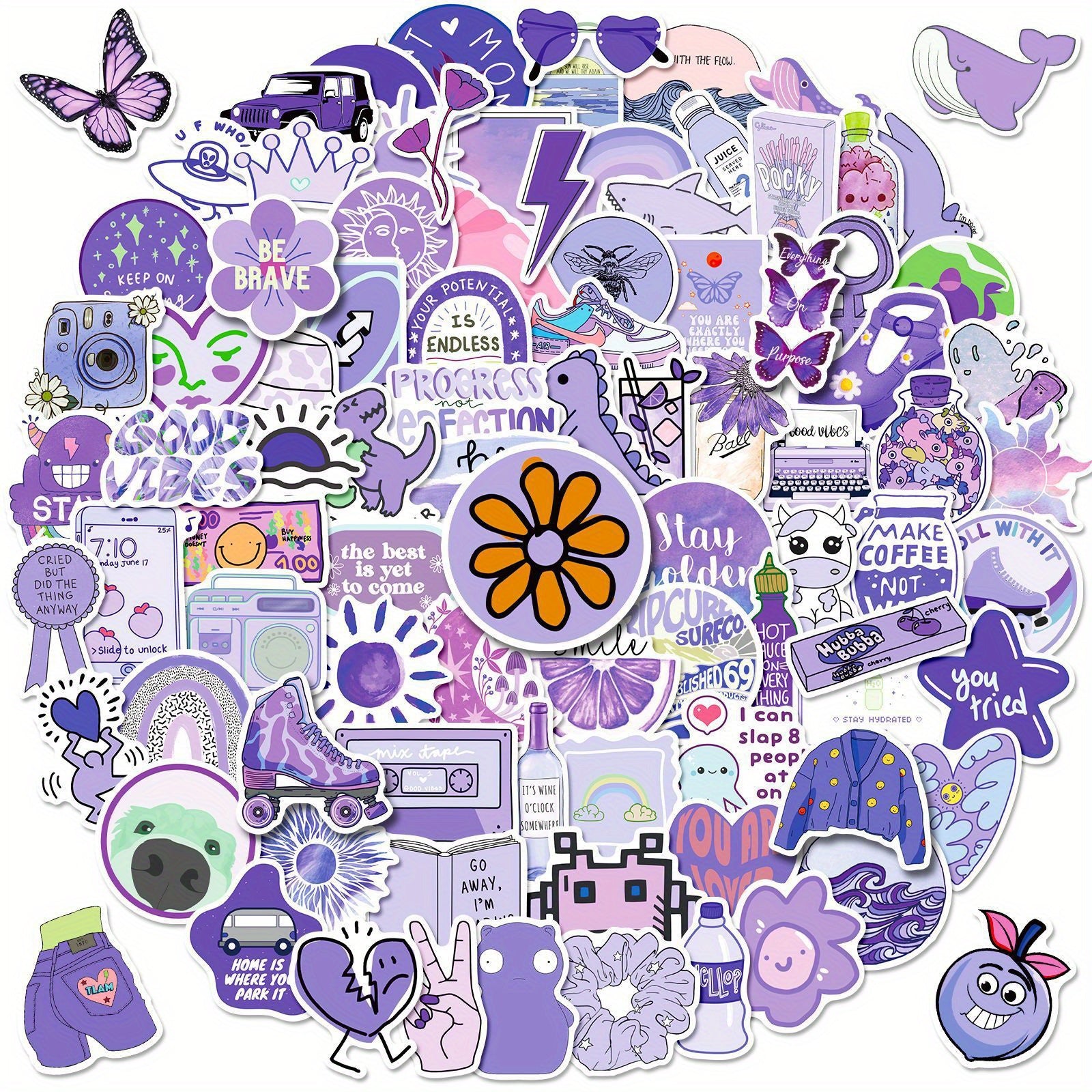 100pcs Purple VSCO Waterproof Stickers for Water Bottles Laptop Phone