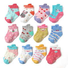 12pairs Kids Anti-skid Socks Cartoon Animal Pattern Toddlers Ankle Socks