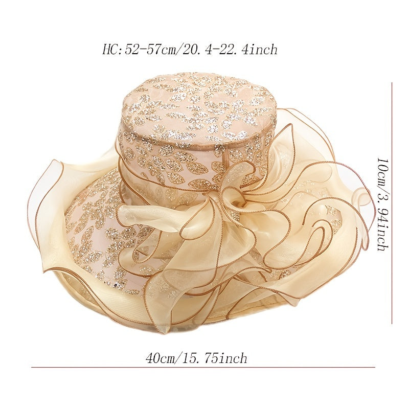 Wide Brim Organza Sun Hat Sequins Embroidery Bridal Wedding Cap