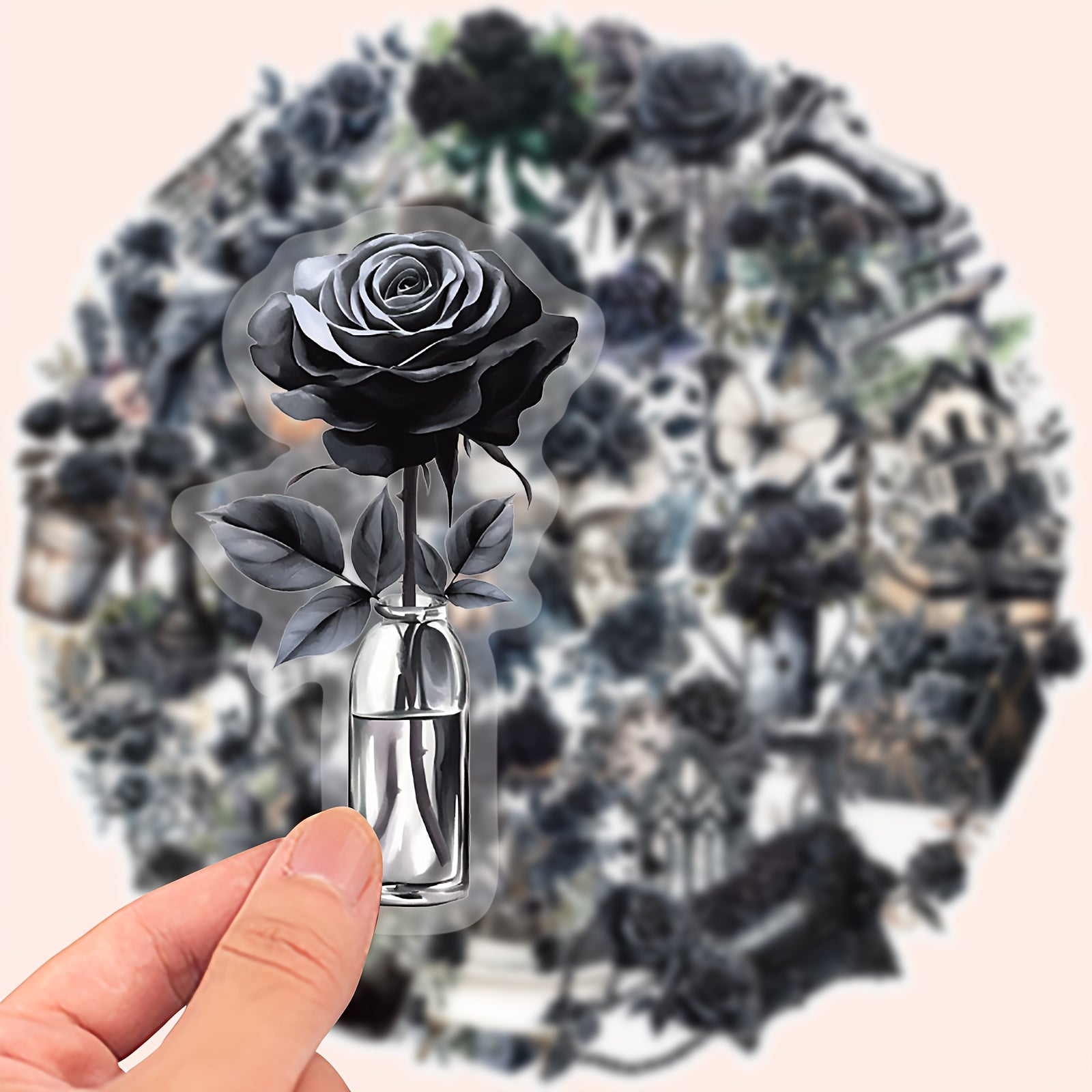 50pcs Rose & Vintage Newspaper Vinyl Stickers Reusable