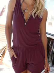 Sleeveless Zipper Front Romper Jumpsuit Casual Summer Wear