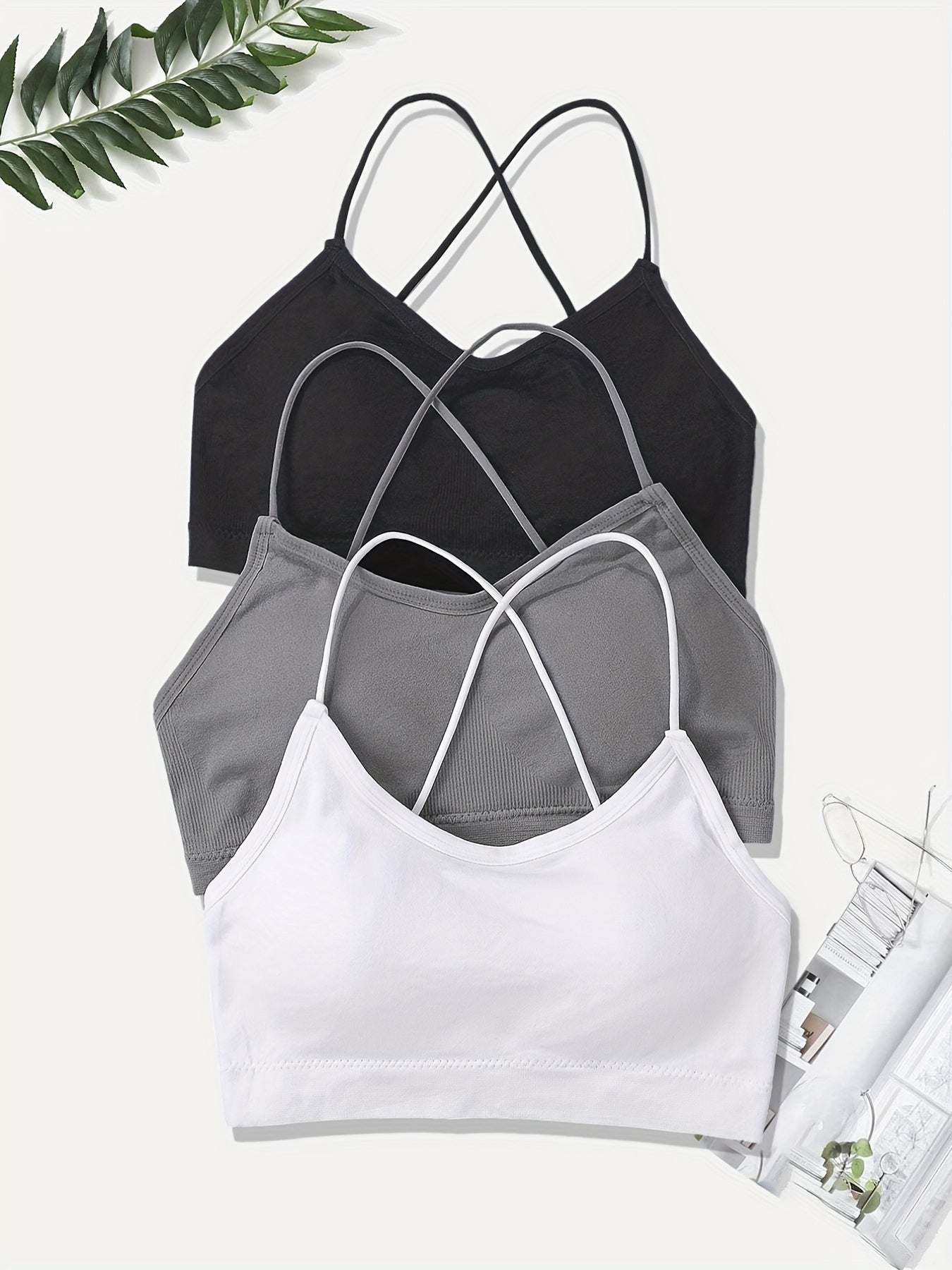 3 Pcs Girls Crisscross Back Sports Bras for 10-14 Years Old