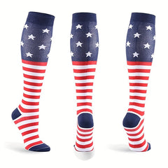 6 Pairs Striped Compression Socks American Flag Sport Wear Resistant