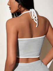 Crop Halter Top Tie Back Sleeveless Casual Summer Top