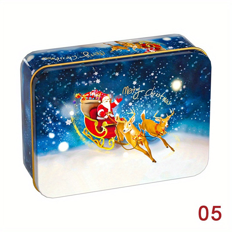 Christmas Square Metal Tinning Can Set Candy Box Gift Storage Box Biscuit Can