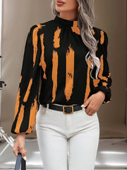 Brush Print Lantern Sleeve Blouse Plus Size