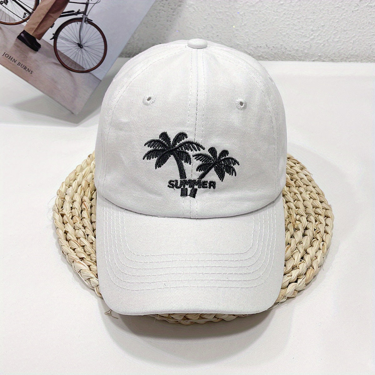 Coconut Tree Embroidered Baseball Cap Distressed Dad Hat
