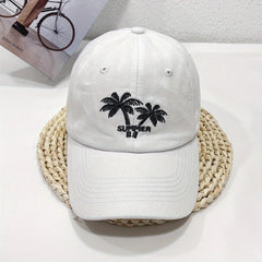 Coconut Tree Embroidered Baseball Cap Distressed Dad Hat