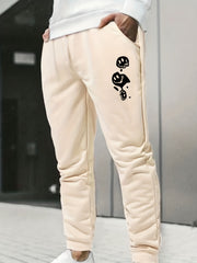 Smile Print Men's Drawstring Pocket Sweatpants Casual Comfy Jogger Pants