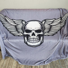 Skull Print Throw Blanket Cozy Flannel Casual Blanket for Camping Sofa