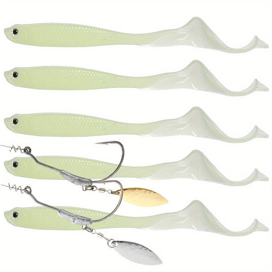 Bionic Soft Baits with Twister Tail for Fishing, 5pcs, Saltwater Freshwater
